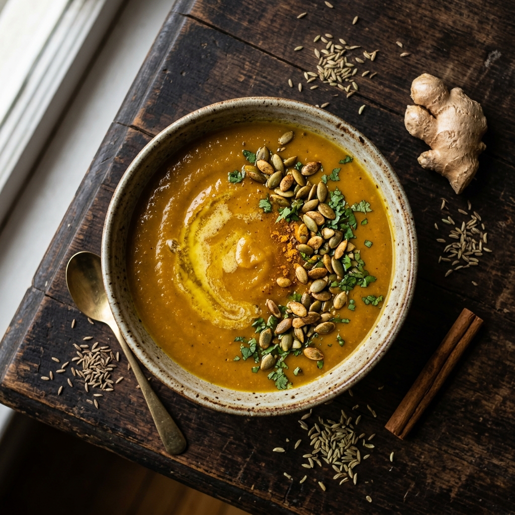 Crema de Oro con Calabaza, Jengibre y Especias